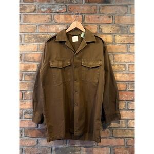 Vintage 70s Military Field Shirt Brown Twill Button Up Utility Jacket Epaulettes